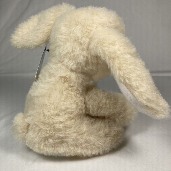 6" Cream Colored Baby Bunny Black and Cream Check Bow Stuffed Animal - Picture 4 of 12
